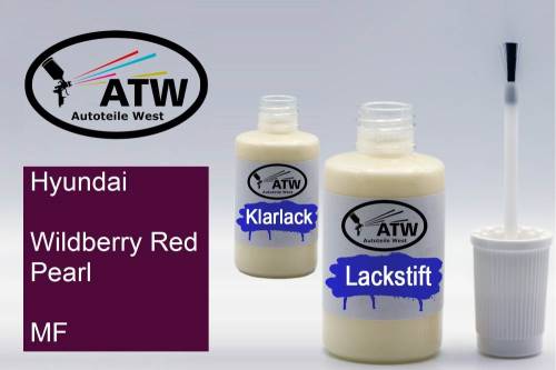 Hyundai, Wildberry Red Pearl, MF: 20ml Lackstift + 20ml Klarlack - Set, von ATW Autoteile West.